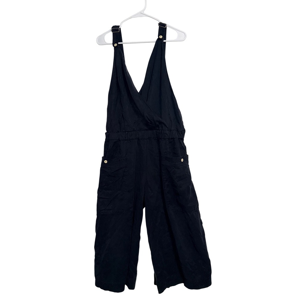Elevenses Anthropologie Black Tencel Wide Leg Surplice Jumpsuit Size 14